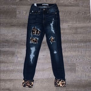 KanCan ripped cheetah print skinny jeans